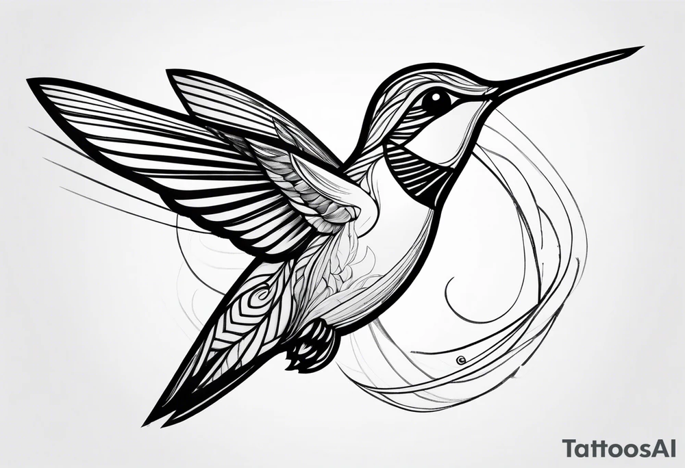 Design a minimalist tattoo of a hummingbird in flight, with elegant lines capturing its grace and vibrant energy tattoo idea