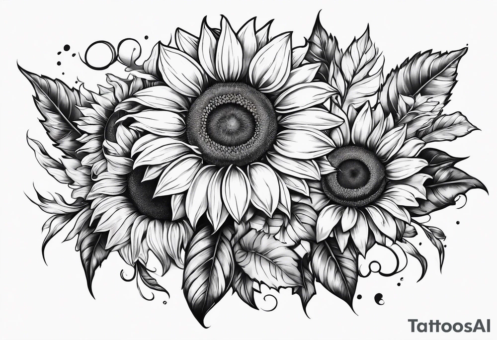 Foral sunflower and roman numeral sleeve tattoo idea