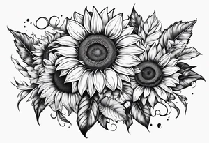 Foral sunflower and roman numeral sleeve tattoo idea
