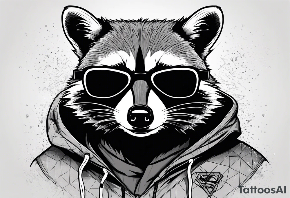 raccoon wearing a Superman hoodie tattoo idea