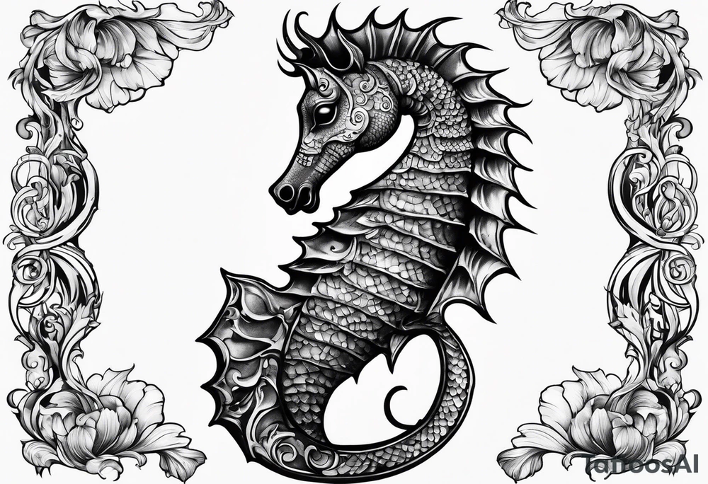 Seahorse side profile big evil tattoo idea