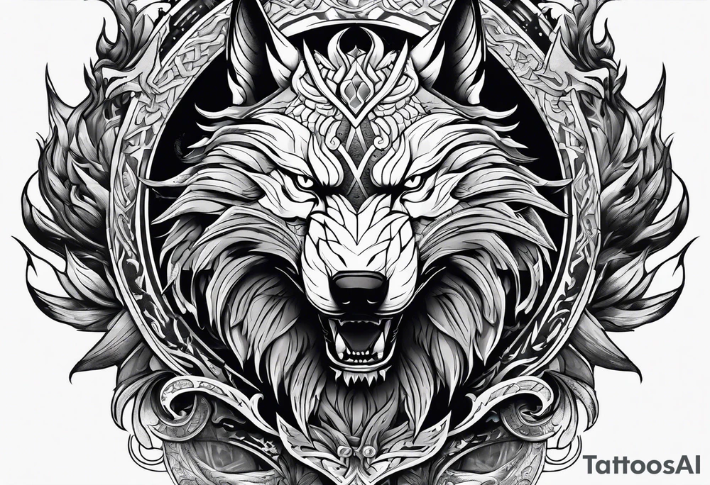 Valhalla sword shield dragon wolf tattoo idea