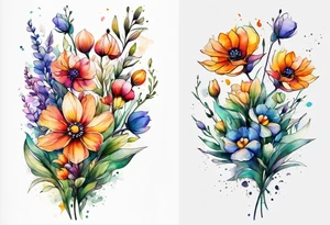 wild flowers long stems bouquet all watercolor tattoo idea
