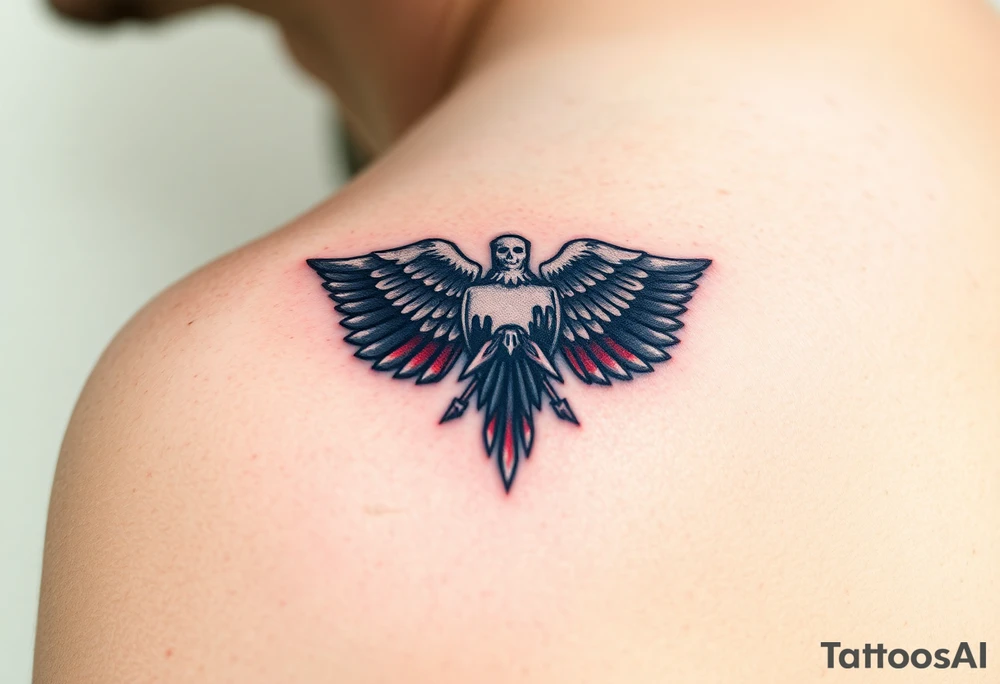 A Czech paratrooper badge with realistic shading, honoring military history with silver, red, and blue tones tattoo idea