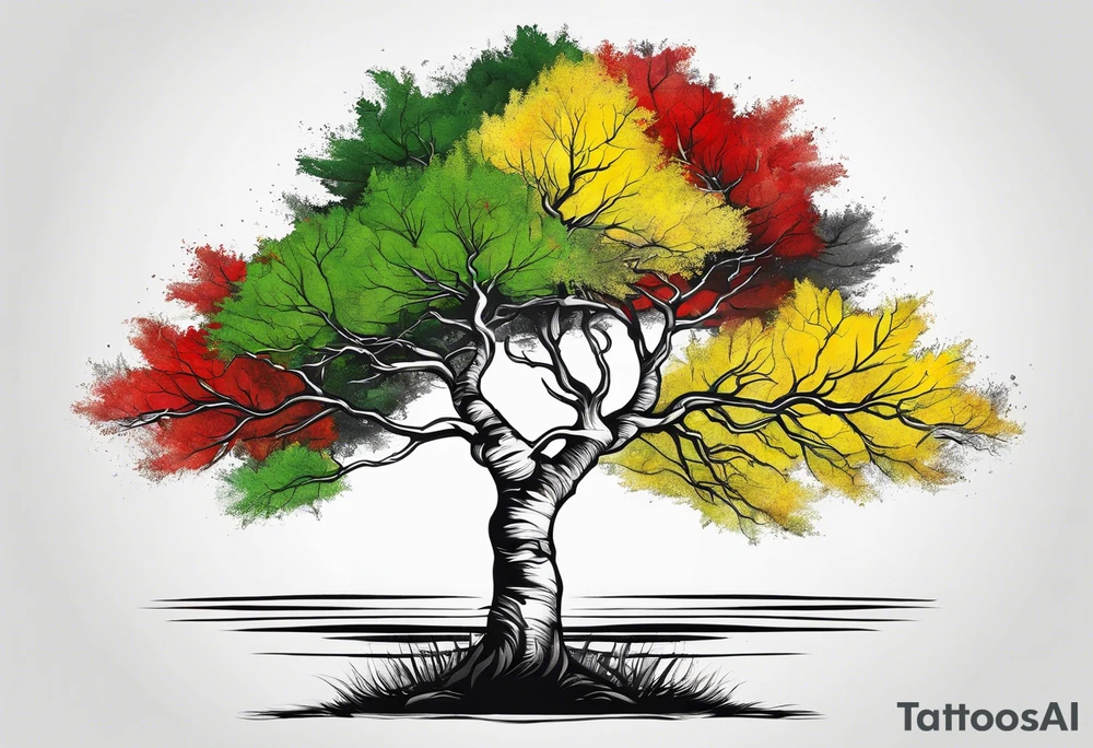 birch tree
with yellow, green and red colours tattoo idea