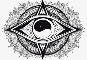 A eye, the moon on the right side, the sun on the left side tattoo idea