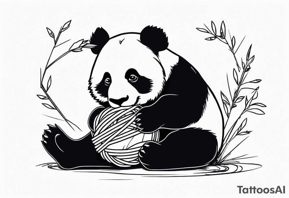 Playful panda interacting with a ball of yarn tattoo idea