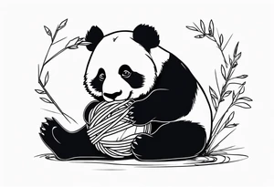 Playful panda interacting with a ball of yarn tattoo idea