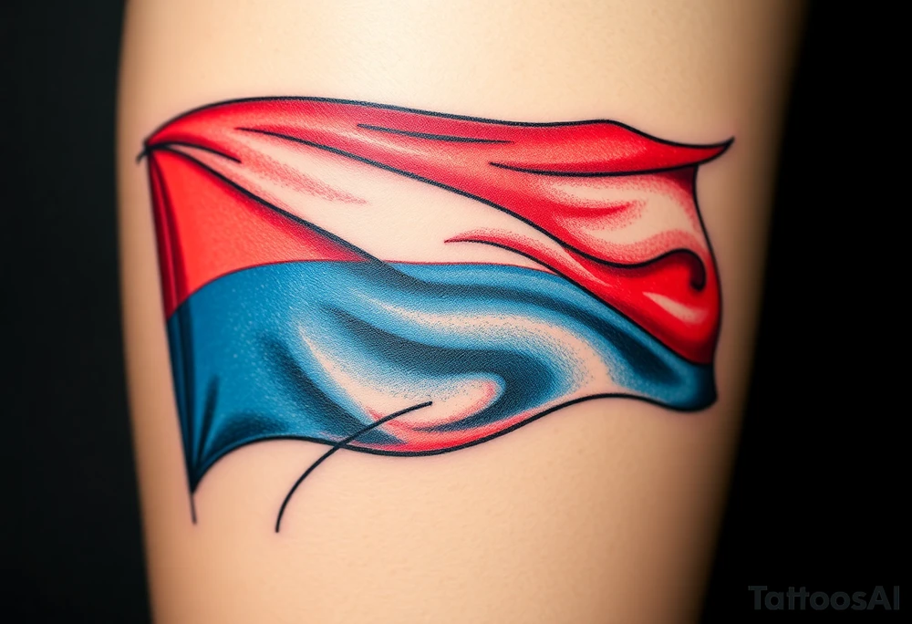 A waving Czech flag with realistic fabric texture, its red, white, and blue colors appearing vibrant and dynamic tattoo idea