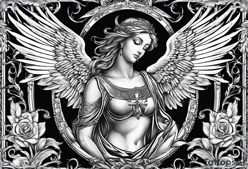 chest Christianity and wings tattoo idea
