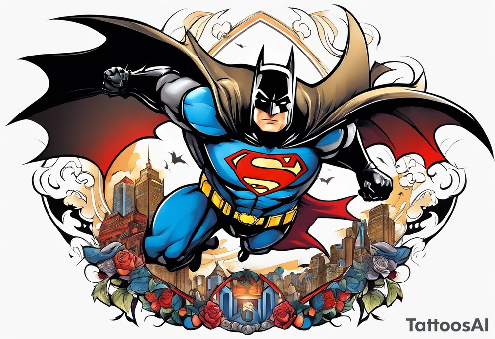 Batman saving Superman from gremlins tattoo idea