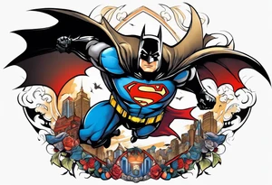 Batman saving Superman from gremlins tattoo idea
