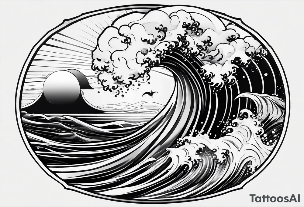 Simple ocean wave inside of a square with sun inside as well tattoo idea Simple ocean wave inside of a square with sun inside as well tattoo idea