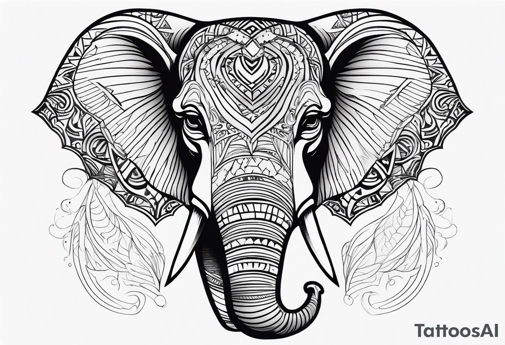 Tribal elephant face with patterns tattoo idea