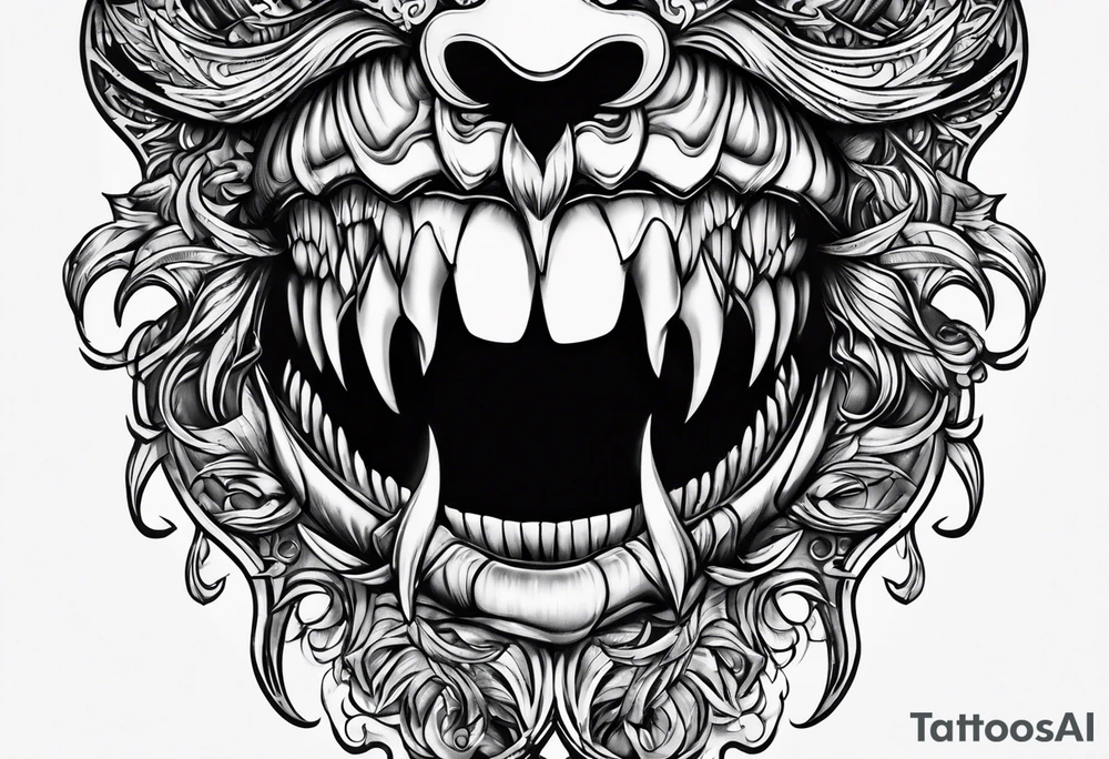Bondage vampire teeth tattoo idea