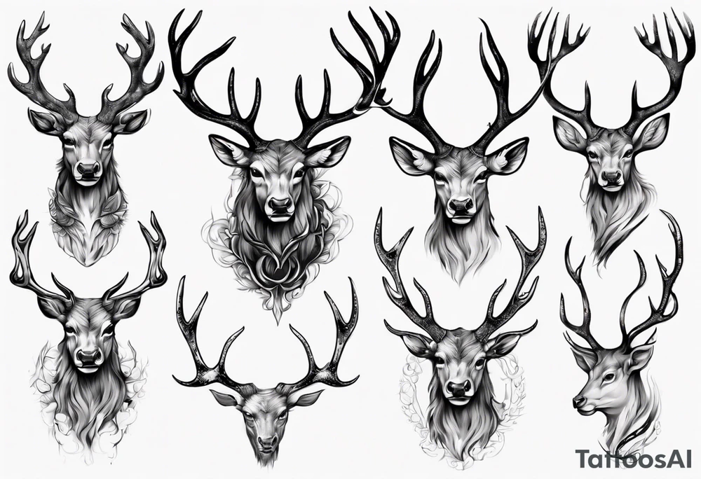 Majestic stag with exaggerated antlers tattoo idea