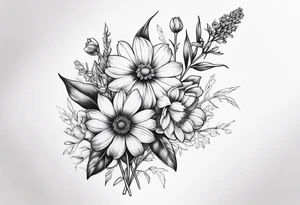small long stem wildflower bouquet across fott tattoo idea