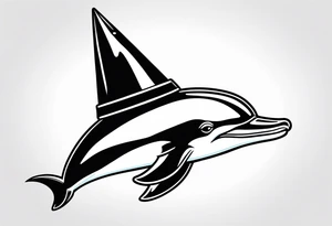 One dolphin wearing one party hat on top . Side view. Dolphin should be smiling. tattoo idea
