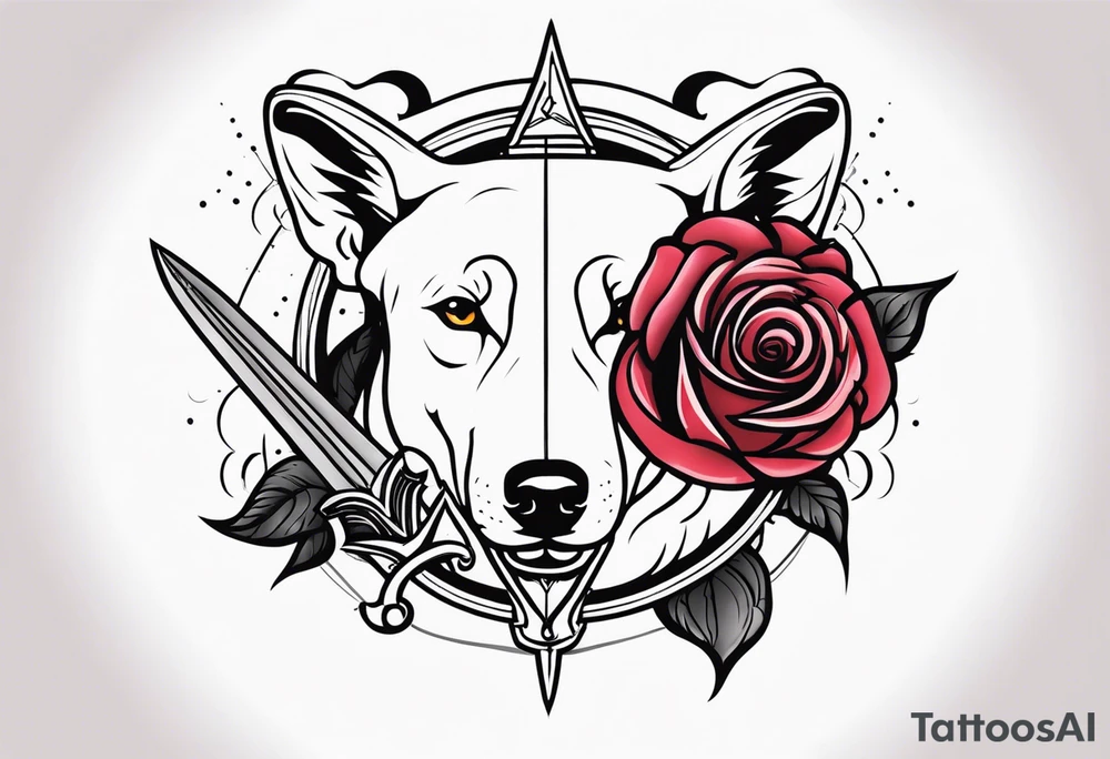 Rose with Dagger, Wolf, Butterfly, "Nice Try", vinyl record, 444 Angel, Hour Glass, Bull Terrier Portrait tattoo idea