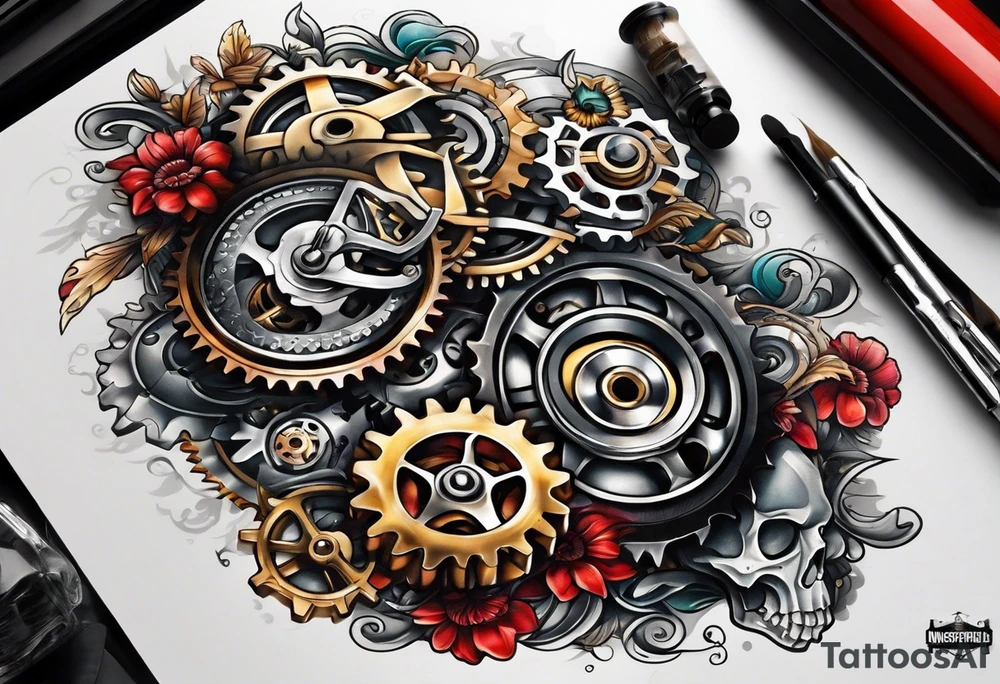 Gears cogs pistons full sleeve tattoo idea