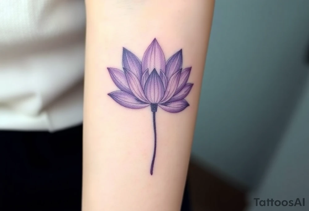 A soft purple water lily, with a subtle gradient of lavender to deep purple petals, symbolizing spiritual growth and a love that blooms over time tattoo idea