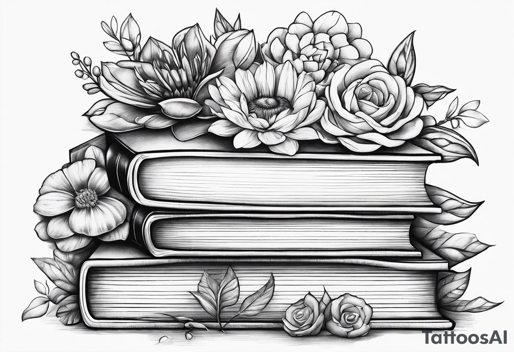 Portal
 stack of books flowers tattoo idea