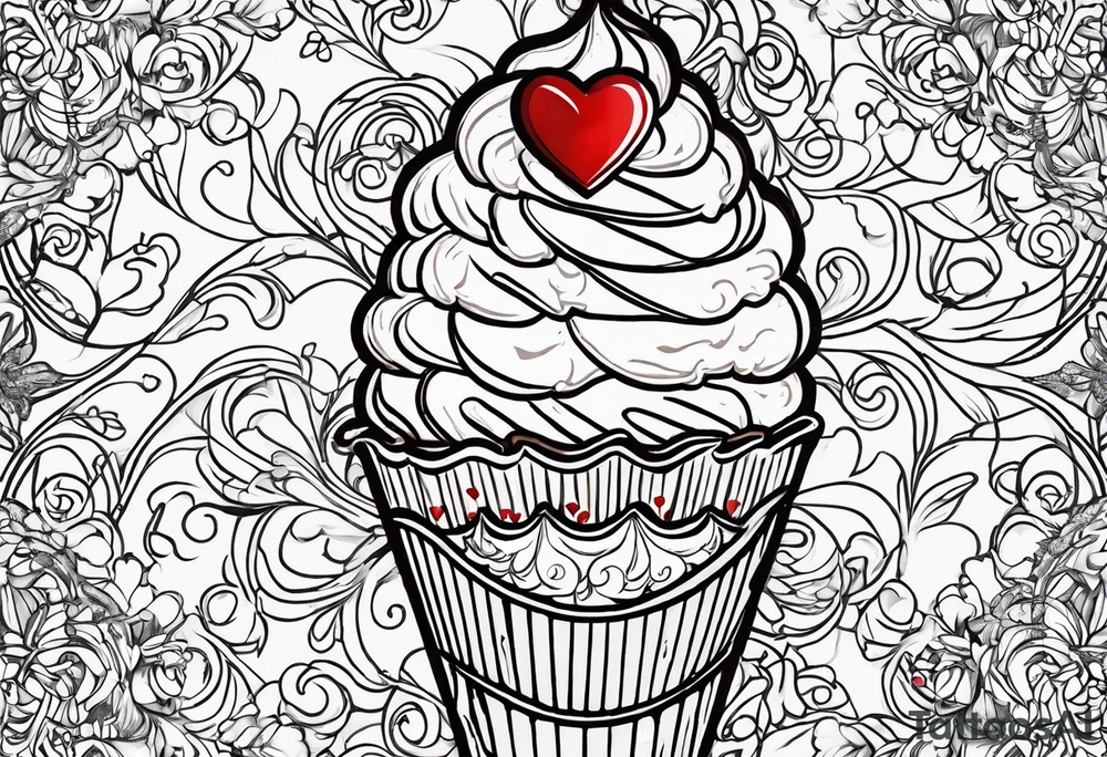 sketch chocolate chip ice cream cone with one red heart tattoo idea