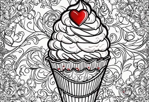 sketch chocolate chip ice cream cone with one red heart tattoo idea