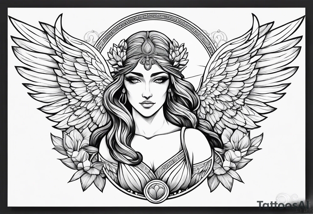 Greek goddess iris with wings coming from her back tattoo idea Greek goddess iris with wings coming from her back tattoo idea