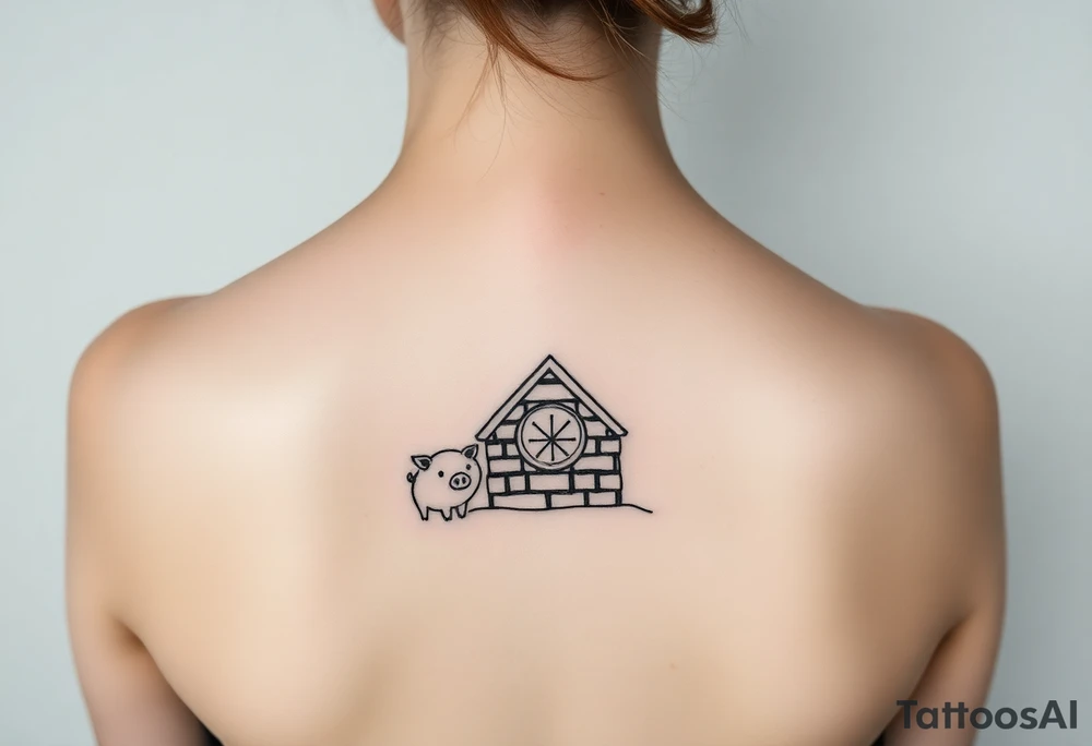 Three little pigs nursery rhyme hiding in a brick house from the big bad wolf tattoo idea