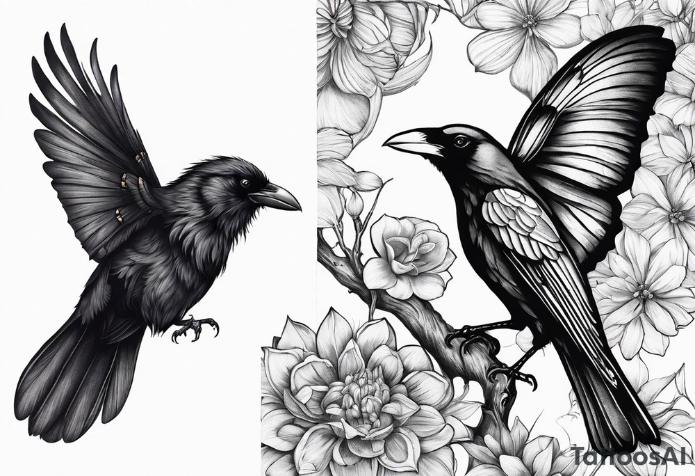 A Butterfly and a Raven together, they have the same size tattoo idea A Butterfly and a Raven together, they have the same size tattoo idea