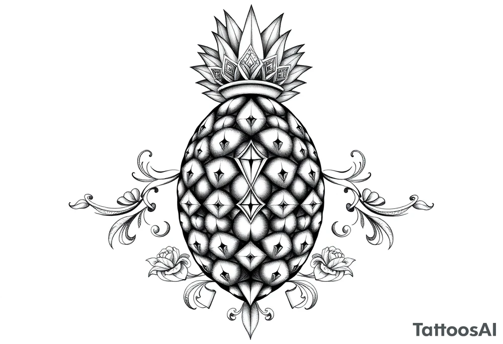 Pineapple, diamonds, crown, Design to be around vagina and anus inline with each other tattoo idea