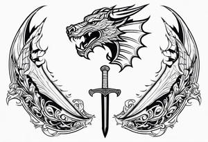 Valhalla sword shield dragon head muscle tattoo idea