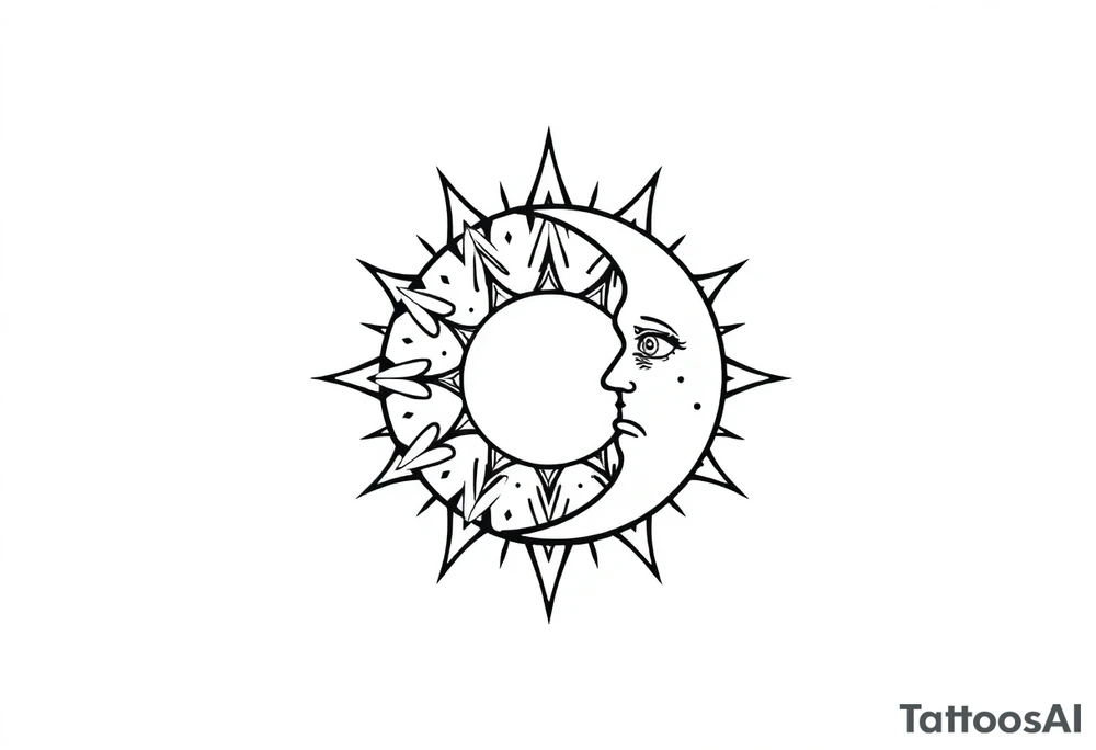 celestial sun and moon embrace with constellation patterns tattoo idea