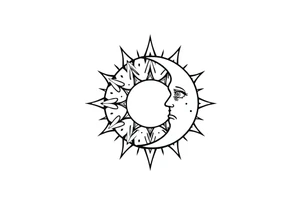 celestial sun and moon embrace with constellation patterns tattoo idea