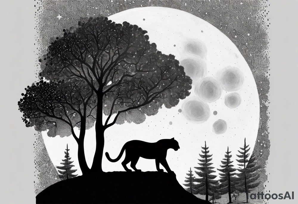 panther and a tree landscape moon tattoo idea