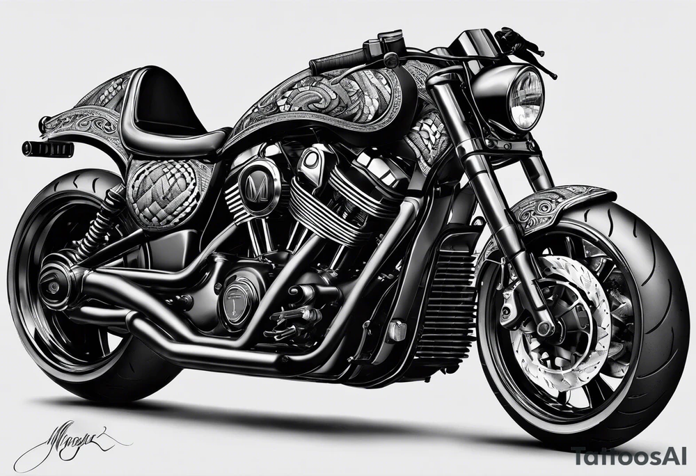 Bikergirl mit geflochtenen zöpfen tattoo idea