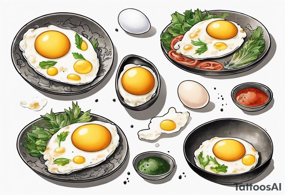 A round, thin omelette made from five eggs with salt pepper and a bit greens tattoo idea