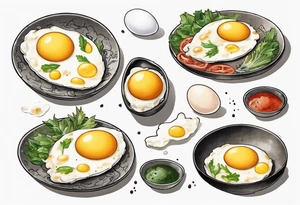 A round, thin omelette made from five eggs with salt pepper and a bit greens tattoo idea
