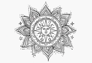 mexican sun stars and moon. Mirrored with swirls and dots and stars tattoo idea