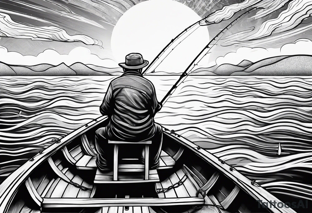 Old man fishing on boat tattoo idea
