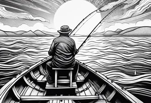 Old man fishing on boat tattoo idea