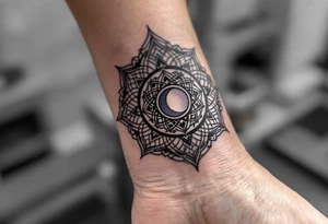 Celtic Moon Phase Mandala
Mandala with moon phases encased in knotwork. Inked in charcoal black, with lunar gray and soft purple accents. tattoo idea