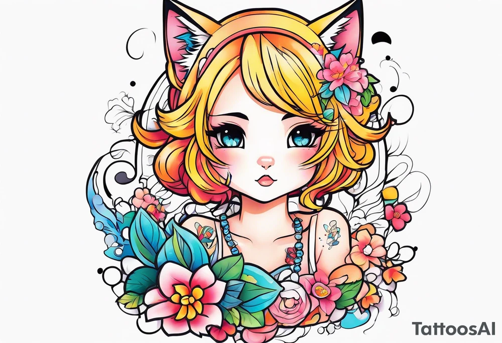 half sleeve tattoo anime neko girl tattoo idea