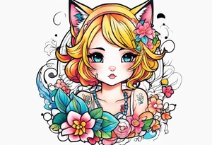 half sleeve tattoo anime neko girl tattoo idea