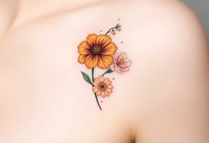 marigold, lily of the valley, and chrysanthemum tattoo idea