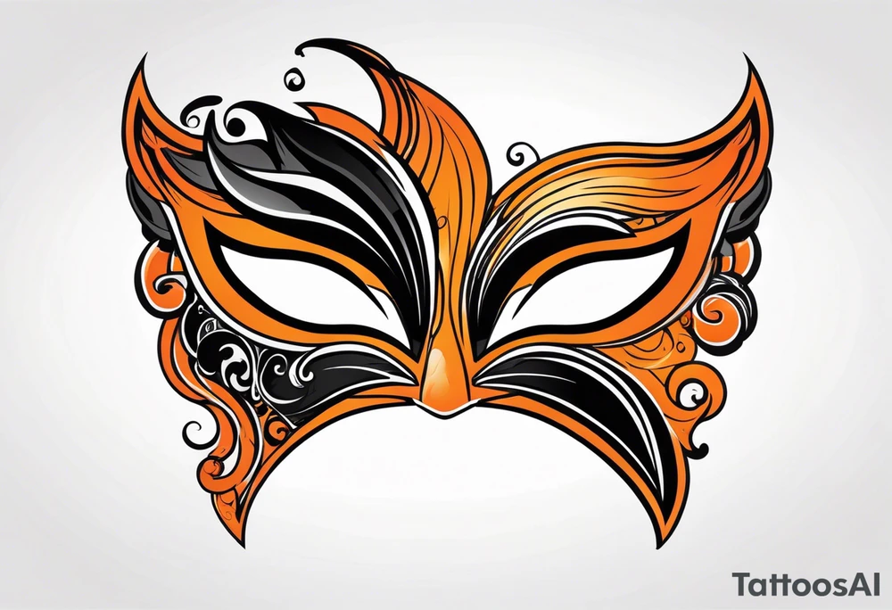 Unhappy Masquerade mask that is orange and black  with smoke tattoo idea