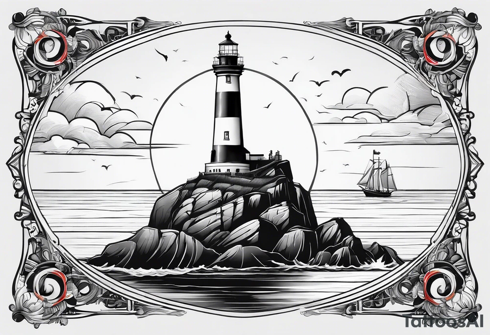 phare maritime dans un bateau a voiles. tattoo idea