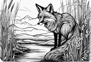 Creepy fox in the reeds jumping tattoo idea