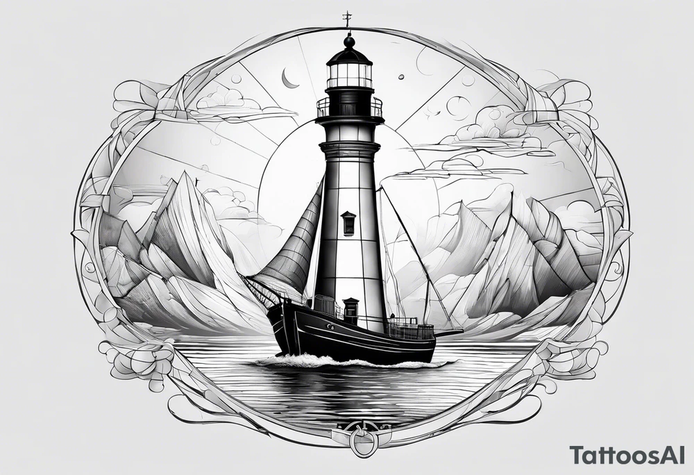 phare maritime dans un bateau a voiles. tattoo idea